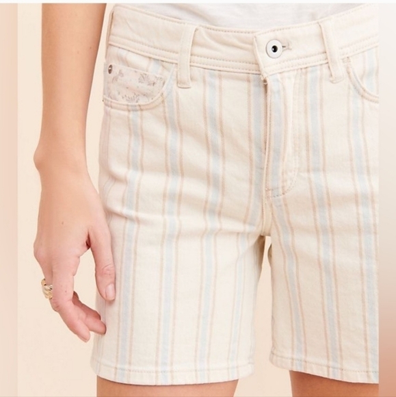 Anthropologie Pilcro Slim Boyfriend Striped Mixed Media HI Rise Shorts - Picture 10 of 10